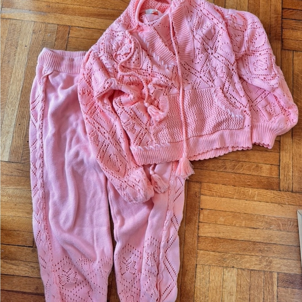 Loveshackfancy Tomaso Hoodie Nyla Jogger Set Peach Melba Knit Sweater  $495